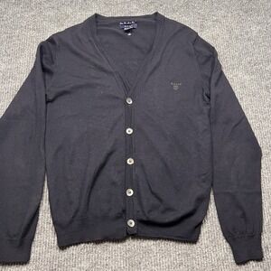 GANT Womens Super Fine Wool Cardigan Sweater Medium Navy Blue Button Shirt Top